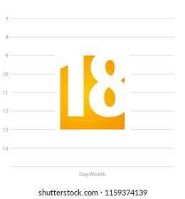 2019 Calendar day 18 planner yellow background