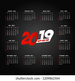 2019 calendar design with black background vector