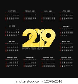 2019 calendar design with black background vector