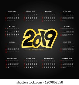 2019 calendar design with black background vector