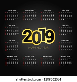 2019 calendar design with black background vector