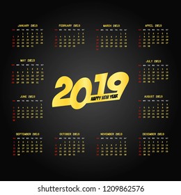 2019 calendar design with black background vector