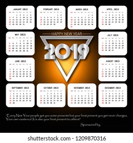 2019 calendar design with black background vector