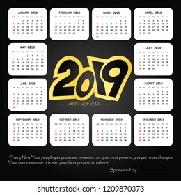 2019 calendar design with black background vector