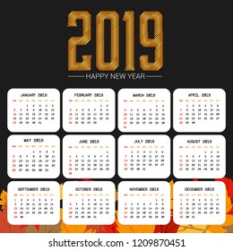 2019 calendar design with black background vector