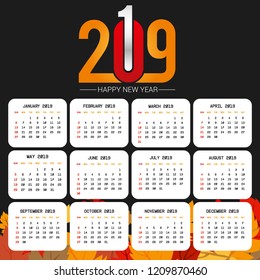 2019 calendar design with black background vector