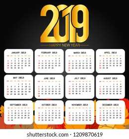 2019 calendar design with black background vector