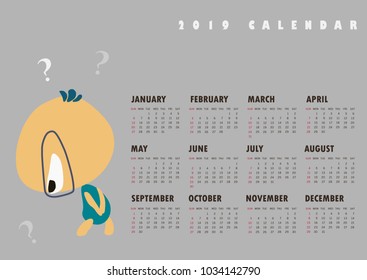 2019 calendar design cartoon vector illustration