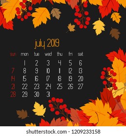2019 calendar design with dark background vector