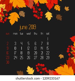 2019 calendar design with dark background vector