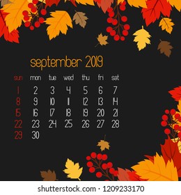 2019 calendar design with dark background vector