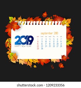 2019 calendar design with dark background vector