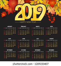 2019 calendar design with dark background vector