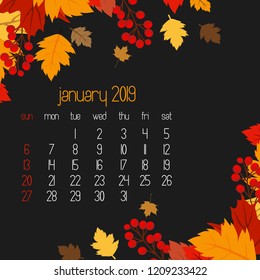 2019 calendar design with dark background vector