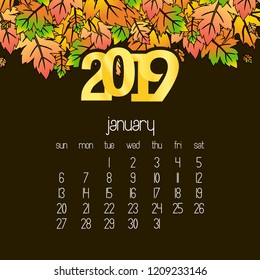 2019 calendar design with drak brown background vector