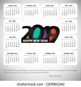 2019 calendar design with light background vector