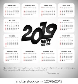 2019 calendar design with light background vector