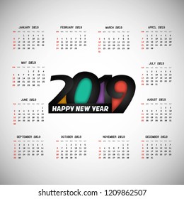 2019 calendar design with light background vector