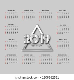 2019 calendar design with light background vector