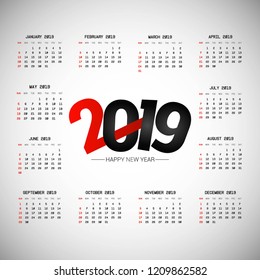 2019 calendar design with light background vector