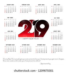 2019 calendar design with light background vector