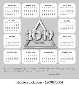 2019 calendar design with light background vector
