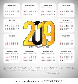 2019 calendar design with light background vector