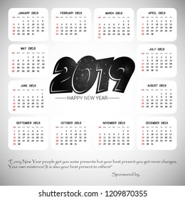 2019 calendar design with light background vector