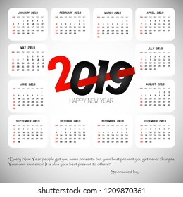 2019 calendar design with light background vector