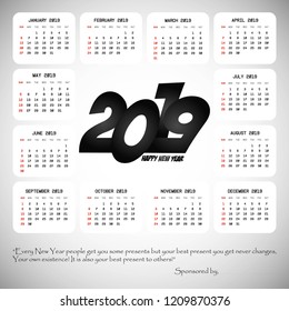 2019 calendar design with light background vector