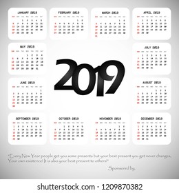 2019 calendar design with light background vector
