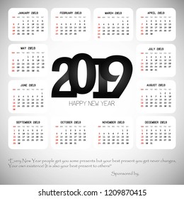 2019 calendar design with light background vector