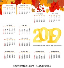 2019 calendar design with light background vector