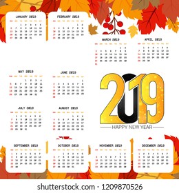 2019 calendar design with light background vector