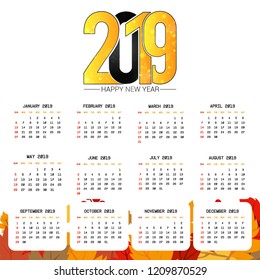 2019 calendar design with light background vector