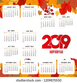 2019 calendar design with light background vector