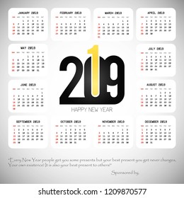 2019 calendar design with light background vector