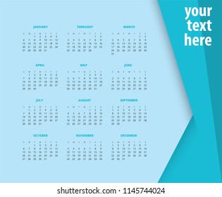 2019 Calendar Design for print or background