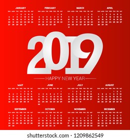 2019 calendar design with red background vector