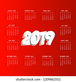 2019 calendar design with red background vector