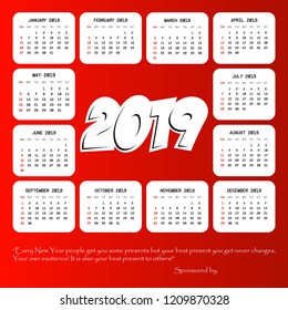 2019 calendar design with red background vector