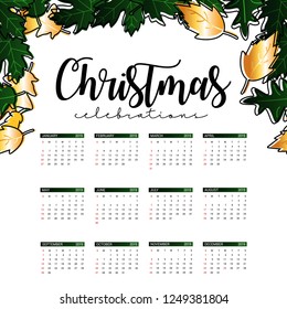2019 calendar design template of Christmas or New Year decoration
