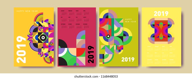 2019 calendar design template with colorful polygonal illustration background