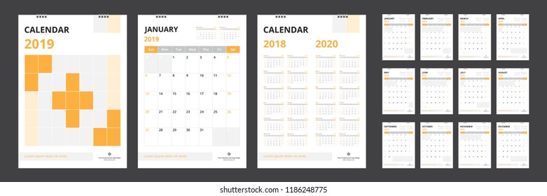 2019 Calendar for design template start the week on Sunday.