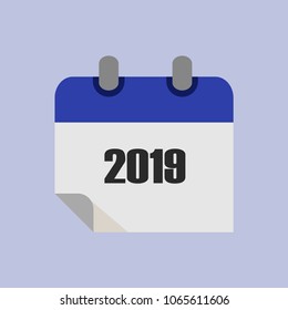 2019 calendar flat icon vector colored in blue tone using for cover page, paper printing.