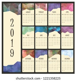 2019 calendar with geometric header for each month