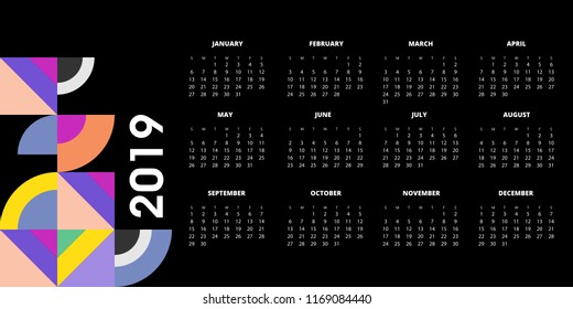 2019 calendar with geometric pattern