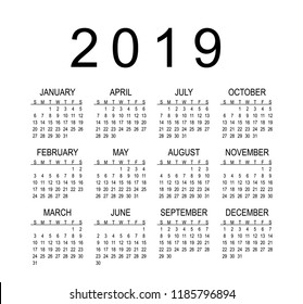 2019 CALENDAR. Horizontal VECTOR template. Eps 10. It can be used for WEB or Print. Vector