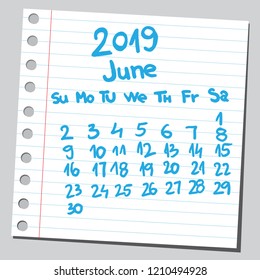 2019 calendar june ( sketch style ).