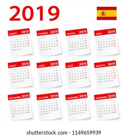 2019 Calendar Leaves Set - Illustration. Vector Graphic Spanish Version